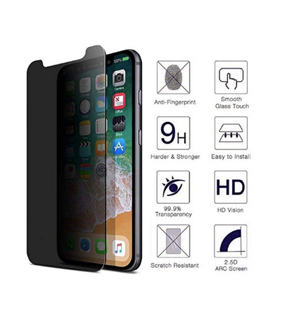 Privacy Screen Tempered Glass Protector for iPhone, providing screen privacy and protection against scratches and cracks