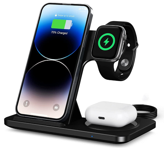 3 in 1 wireless charger stand for iPhone, AirPods and Apple Watch - charging dock for electronic devices