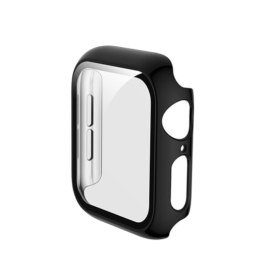 Glass Cover Case For Apple Watch with clear screen protector and black border.